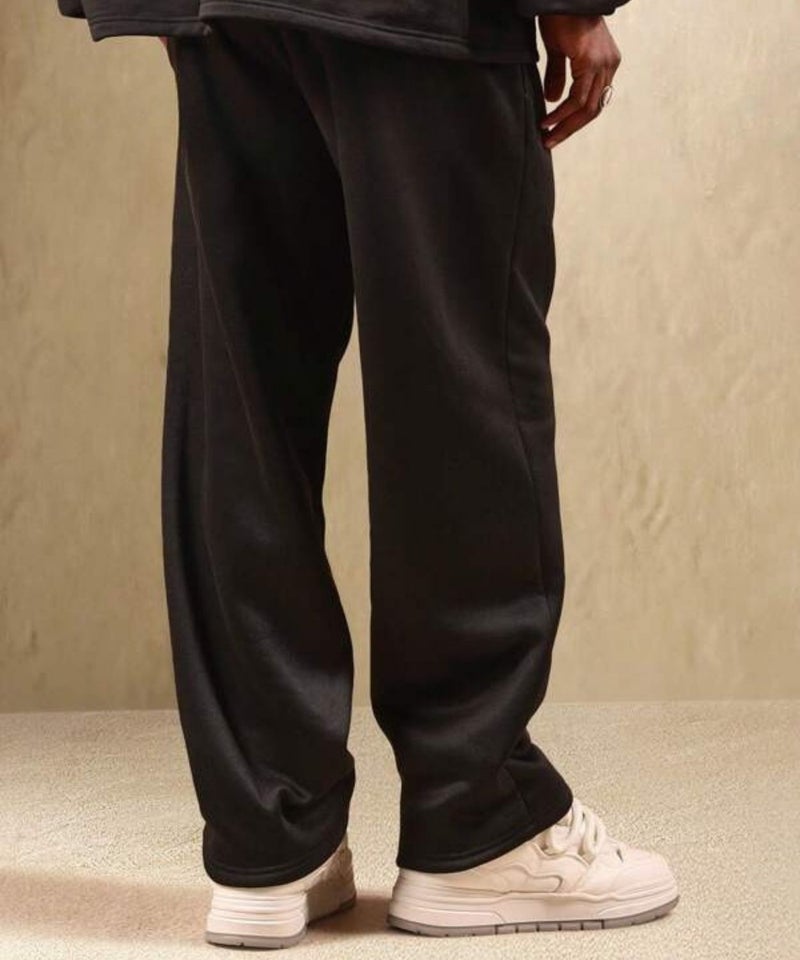 FLYNOFF Heavyweight Solid Black Relaxed Fit Sweatpants with Drawstring Closure and Tapered Legs - Image 2